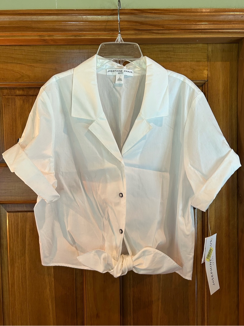 Josephine Chaus White Tie-Front Short Sleeve Button-Down Shirt